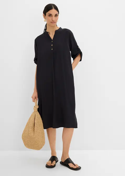 Abito midi in misto lino, bonprix