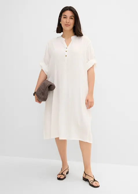 Abito midi in misto lino, bonprix