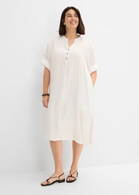 Abito midi in misto lino, bonprix
