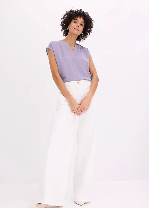 Blusa in satin a maniche corte, taglio morbido a spalle scese, bonprix