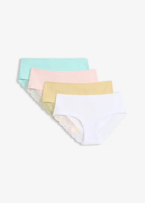 Panty con cotone morbido e bordo in pizzo (pacco da 4), bonprix