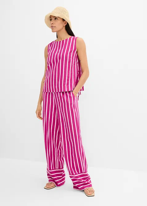 Pantaloni a righe in misto lino con elastico in vita, bonprix