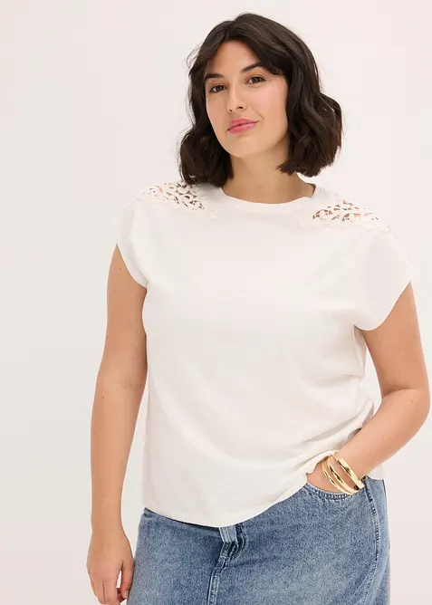 Maglia in puro cotone con inserto in pizzo, bonprix