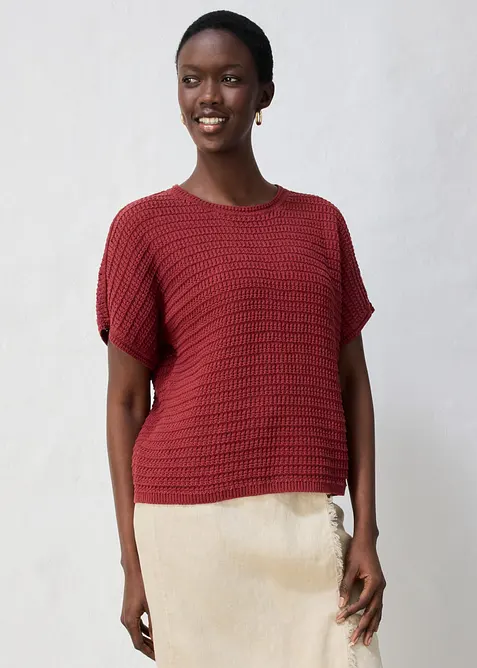 Maglione traforato in misto lino, bonprix