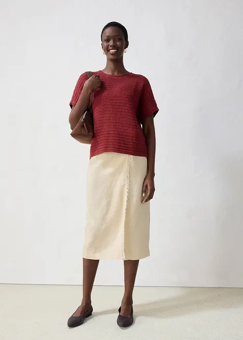 Maglione traforato in misto lino, bonprix