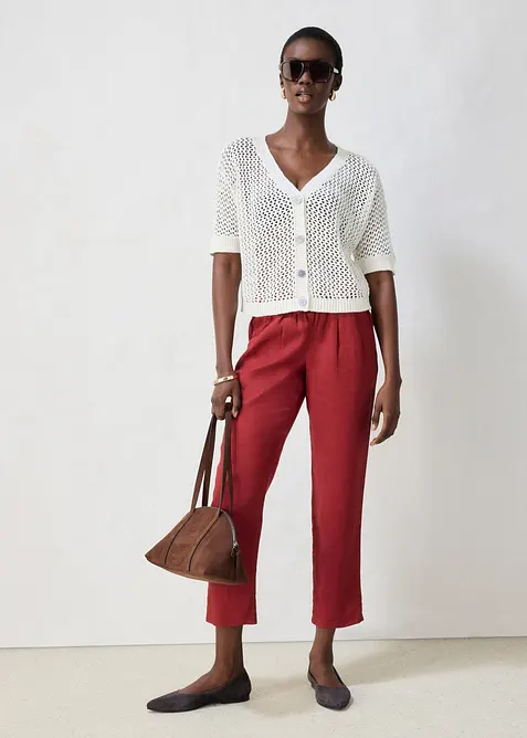 Cardigan traforato in misto lino, bonprix