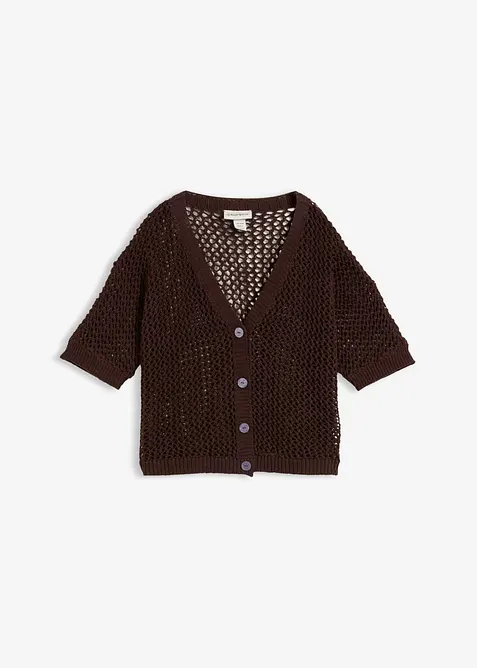 Cardigan traforato in misto lino, bonprix