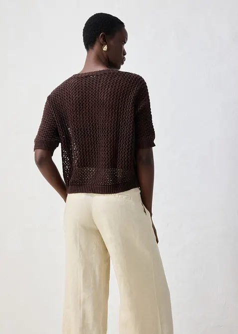 Cardigan traforato in misto lino, bonprix