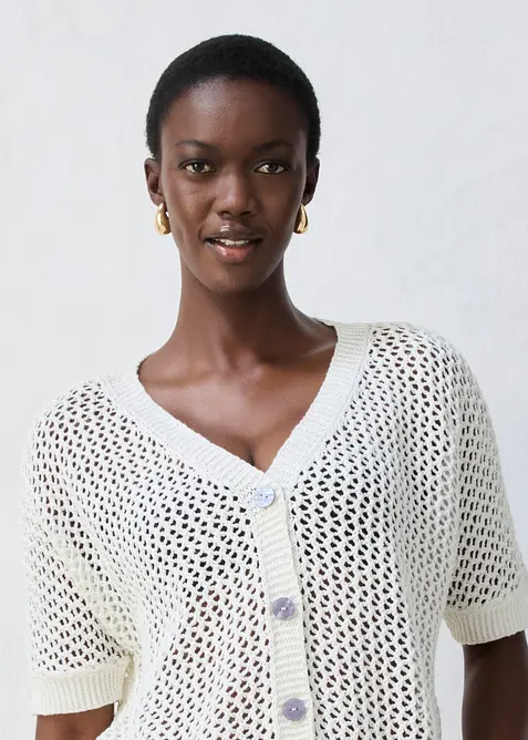 Cardigan traforato in misto lino, bonprix