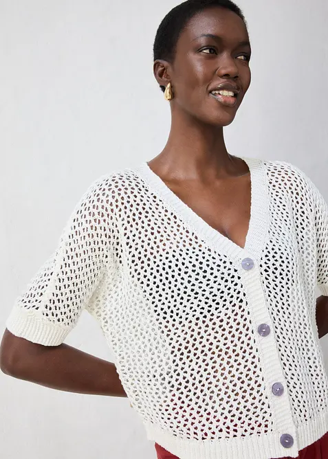 Cardigan traforato in misto lino, bonprix