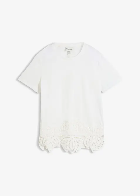 Maglia con percentuale di seta e bordo effetto uncinetto, bonprix