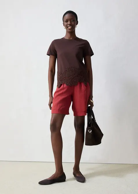 Maglia con percentuale di seta e bordo effetto uncinetto, bonprix