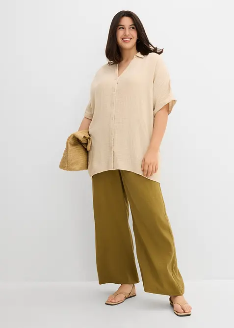 Blusa oversize lunga in mussola di puro cotone, bonprix