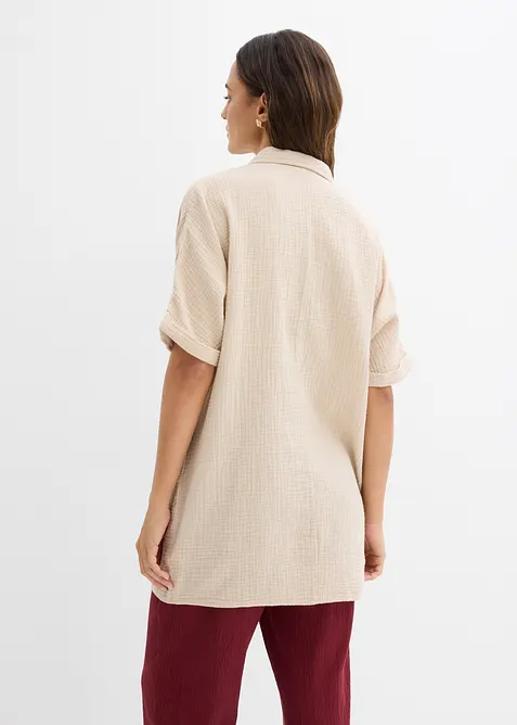 Blusa oversize lunga in mussola di puro cotone, bonprix
