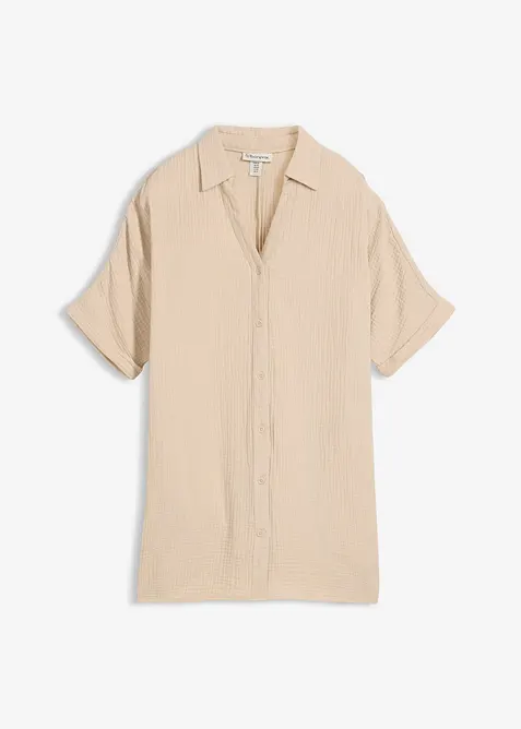 Blusa oversize lunga in mussola di puro cotone, bonprix