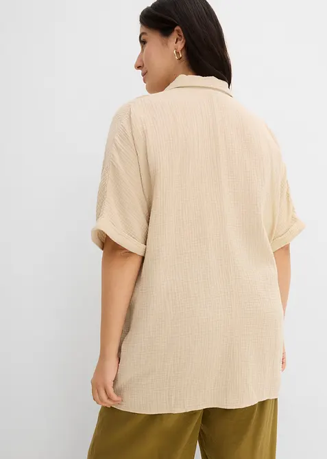 Blusa oversize lunga in mussola di puro cotone, bonprix