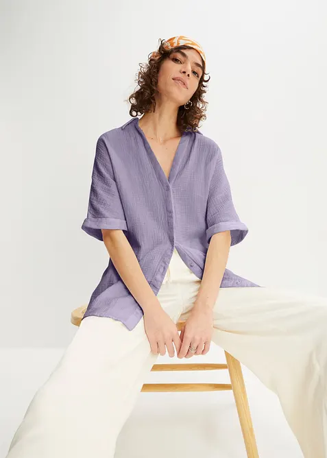 Blusa oversize lunga in soffice mussola, bonprix