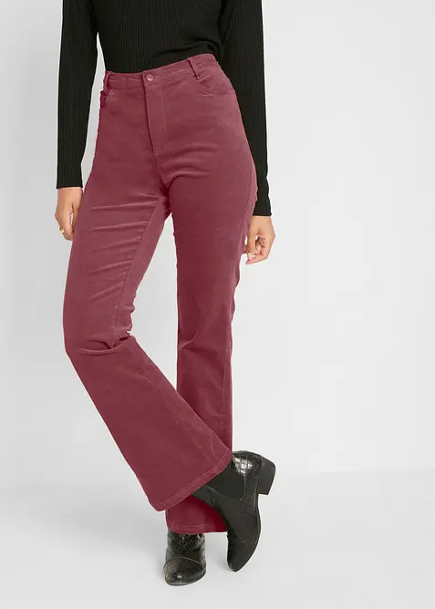Pantaloni a zampa in velluto a coste elasticizzato con vita alta e comoda, bonprix