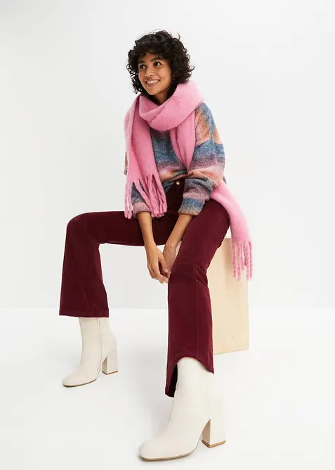 Pantaloni a zampa in velluto a coste elasticizzato con vita alta e comoda, bonprix