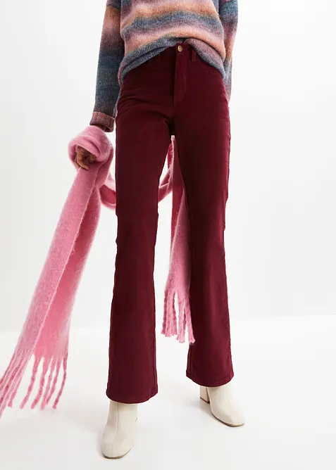 Pantaloni a zampa in velluto a coste elasticizzato con vita alta e comoda, bonprix