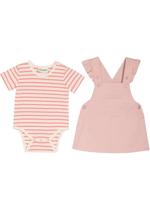 Body e abito salopette in puro cotone (set 2 pezzi), bonprix