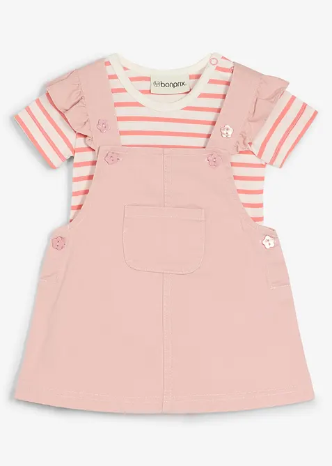 Body e abito salopette in puro cotone (set 2 pezzi), bonprix
