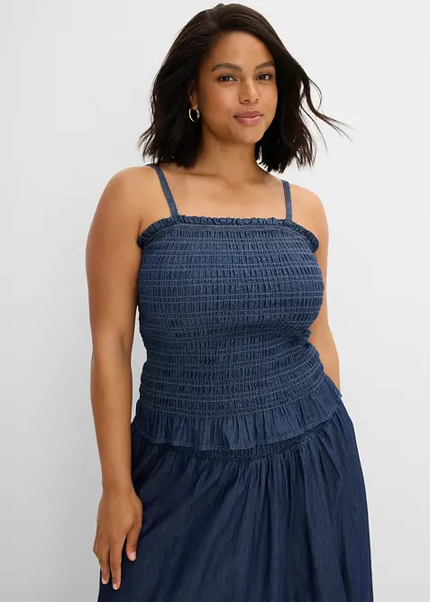 Top con spalline sottili in jeans di cotone biologico, bonprix