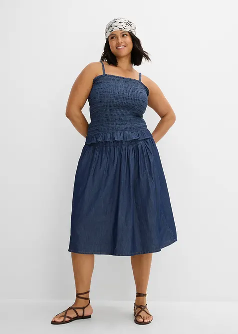 Top con spalline sottili in jeans di cotone biologico, bonprix