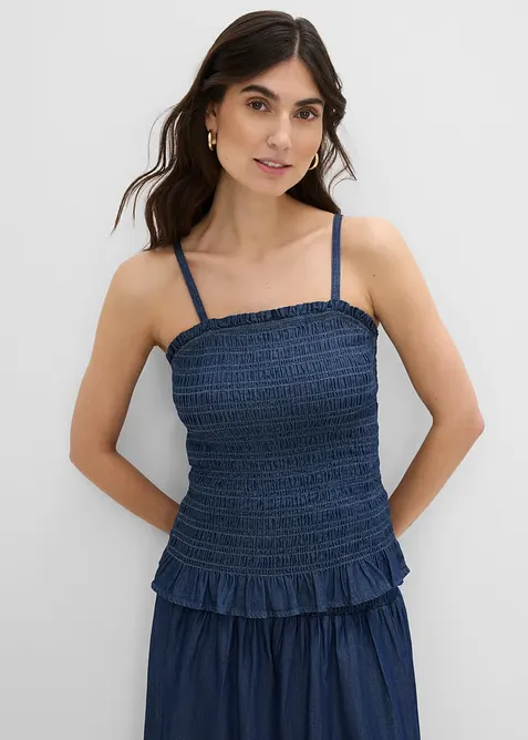 Top con spalline sottili in jeans di cotone biologico, bonprix