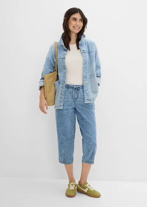 Jeans barrel cropped, vita media, bonprix