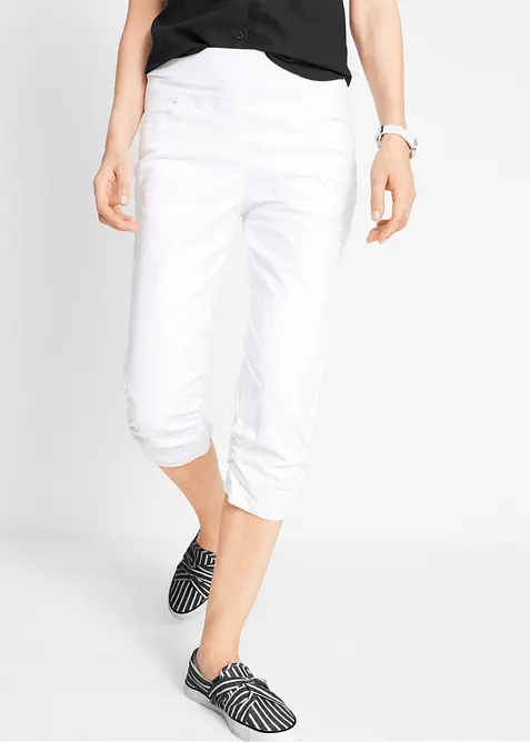 Pantaloni capri di misto cotone con cinta comoda, bonprix