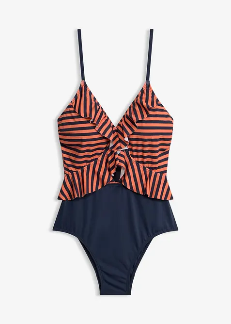 Costume intero con cut-out e volant, bonprix
