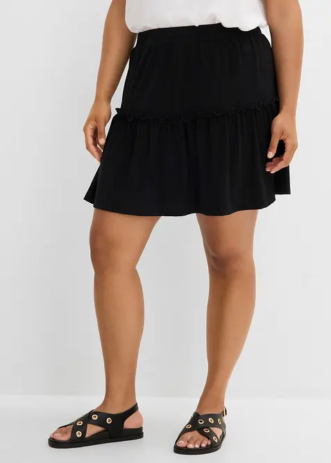 Gonna con balza in jersey di misto viscosa, bonprix