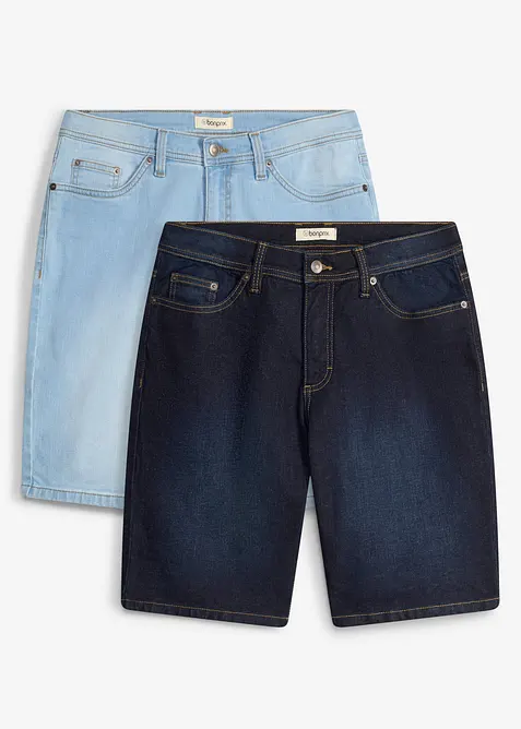 Bermuda in jeans elasticizzati, regular fit (pacco da 2), bonprix