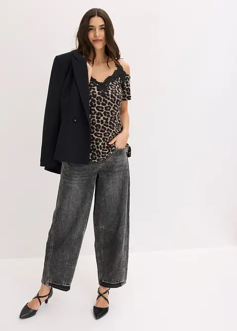 Maglia con spalle scoperte e pizzo, bonprix