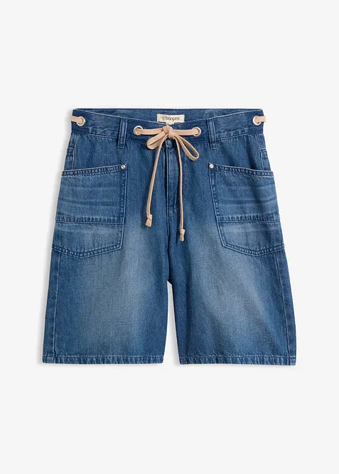 Bermuda in jeans con cordoncino, vita media, bonprix