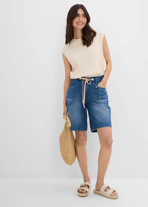 Bermuda in jeans con cordoncino, vita media, bonprix