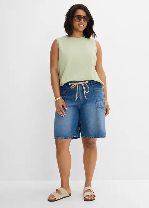 Bermuda in jeans con cordoncino, vita media, bonprix