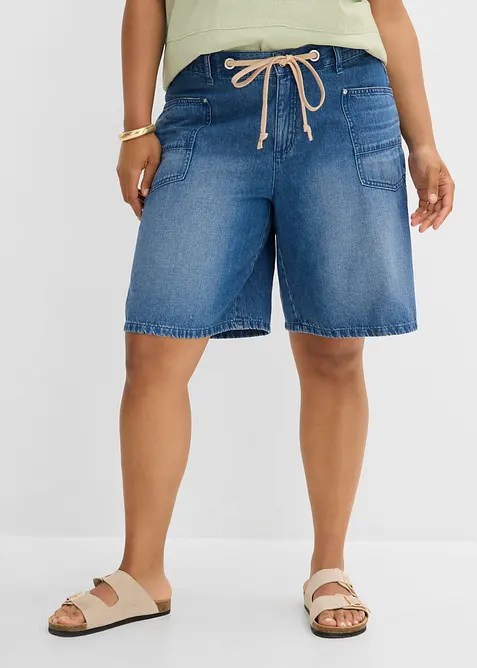 Bermuda in jeans con cordoncino, vita media, bonprix