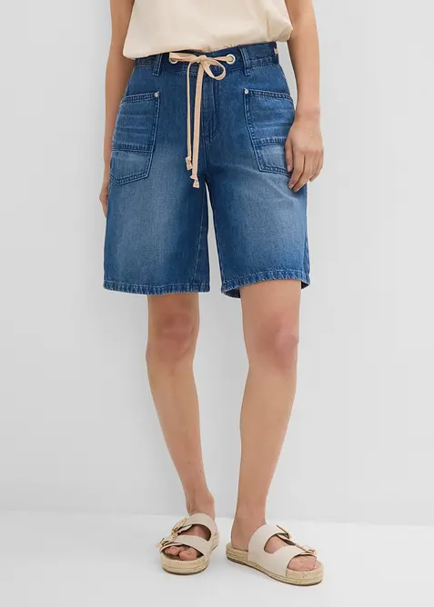 Bermuda in jeans con cordoncino, vita media, bonprix