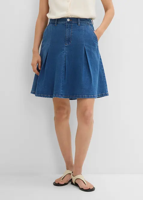 Gonna di jeans con pieghe, vita media, bonprix