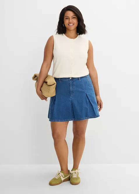 Gonna di jeans con pieghe, vita media, bonprix