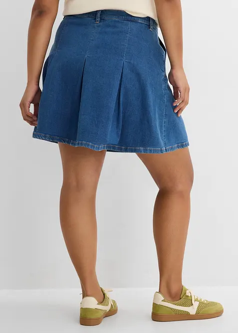 Gonna di jeans con pieghe, vita media, bonprix