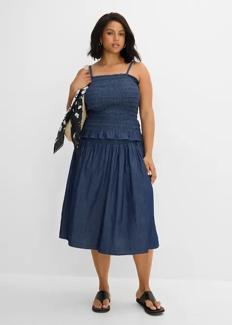 Gonna midi di jeans con elastico in vita, bonprix