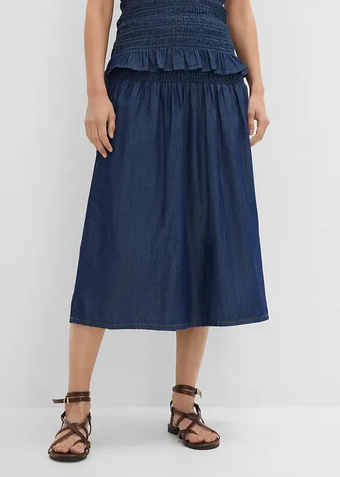 Gonna midi di jeans con elastico in vita, bonprix