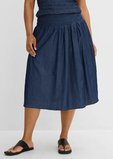 Gonna midi di jeans con elastico in vita, bonprix