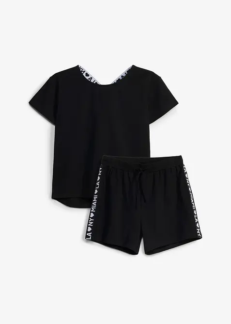 T-shirt e pantaloni corti in misto cotone biologico elasticizzato (set 2 pezzi), bonprix