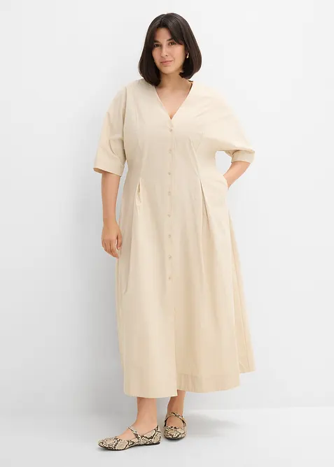 Abito midi in misto cotone, bonprix