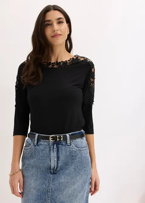 Maglia con inserto effetto uncinetto e maniche corte, bonprix