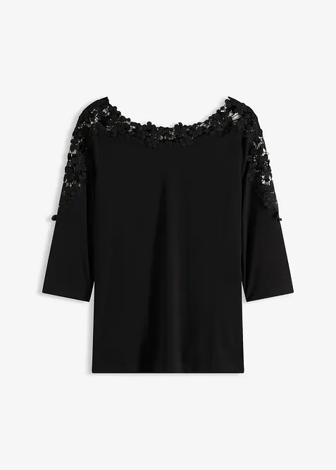 Maglia con inserto effetto uncinetto e maniche corte, bonprix